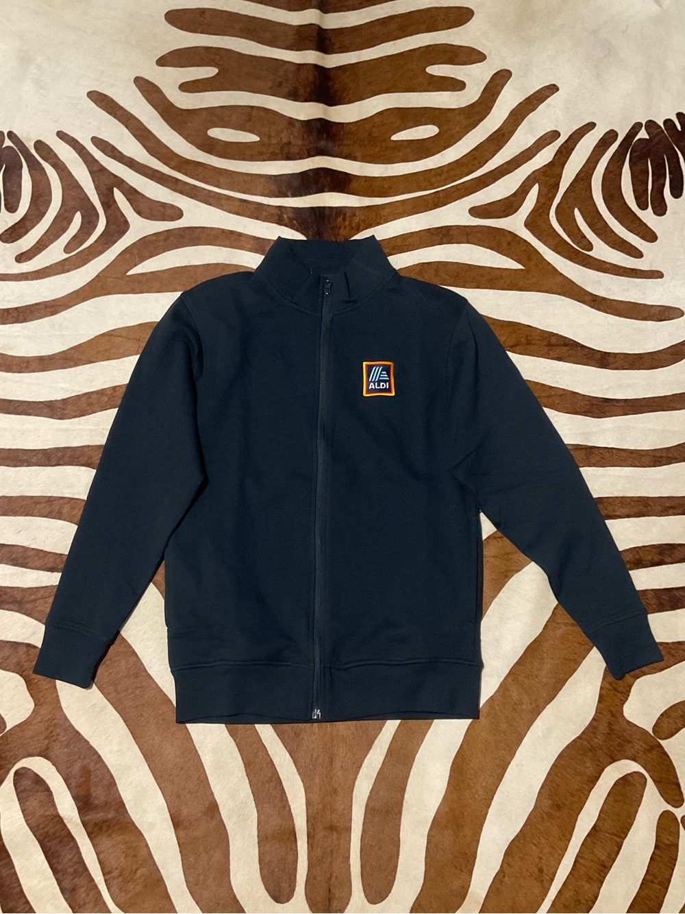 NEW ALDI Navy Front Zipper Jacket Size XS Embroidered Logo Employee Grocery